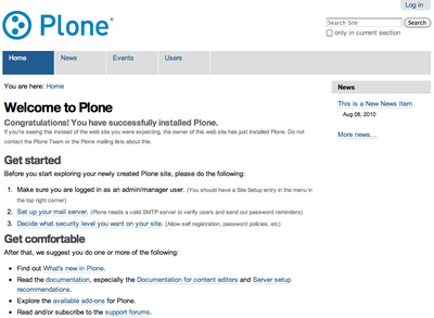 Screenshot do Plone 4 em alta resolução