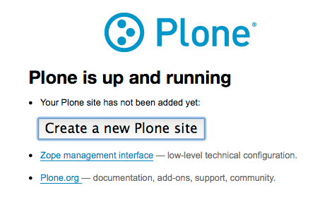 Primeira tela após a instalação do Plone 4.